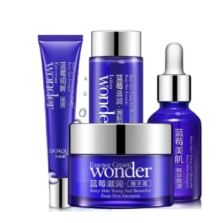 Bioaqua 4Pcs Wonder Series Blueberry Moisturizing Eye Cream , Face Toning Lotion , Blueberry Liquid Serum , Face Cream.